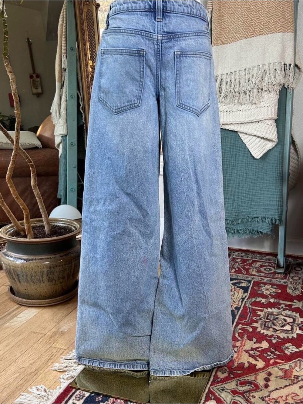 Wide Leg Distressed Blue Jeans - Women's - Picture 3 of 8